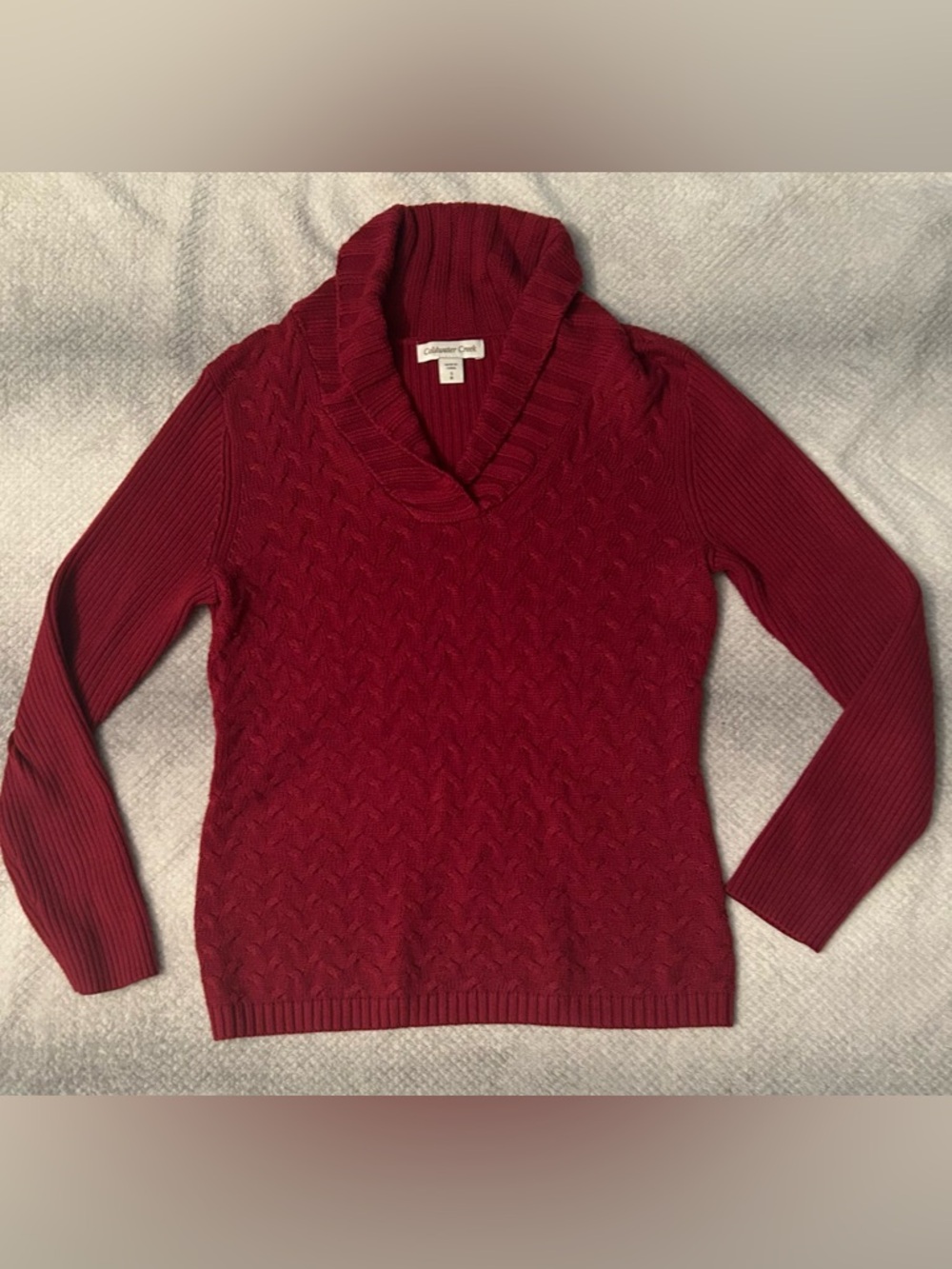 Coldwater Creek Cable-Knit Shawl Collar Sweater - Deep Red